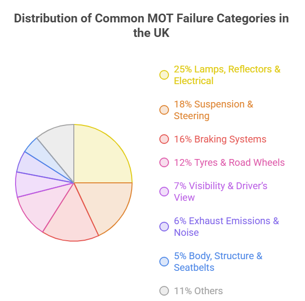 infographics on Most Common MOT Failure Categories in the UK